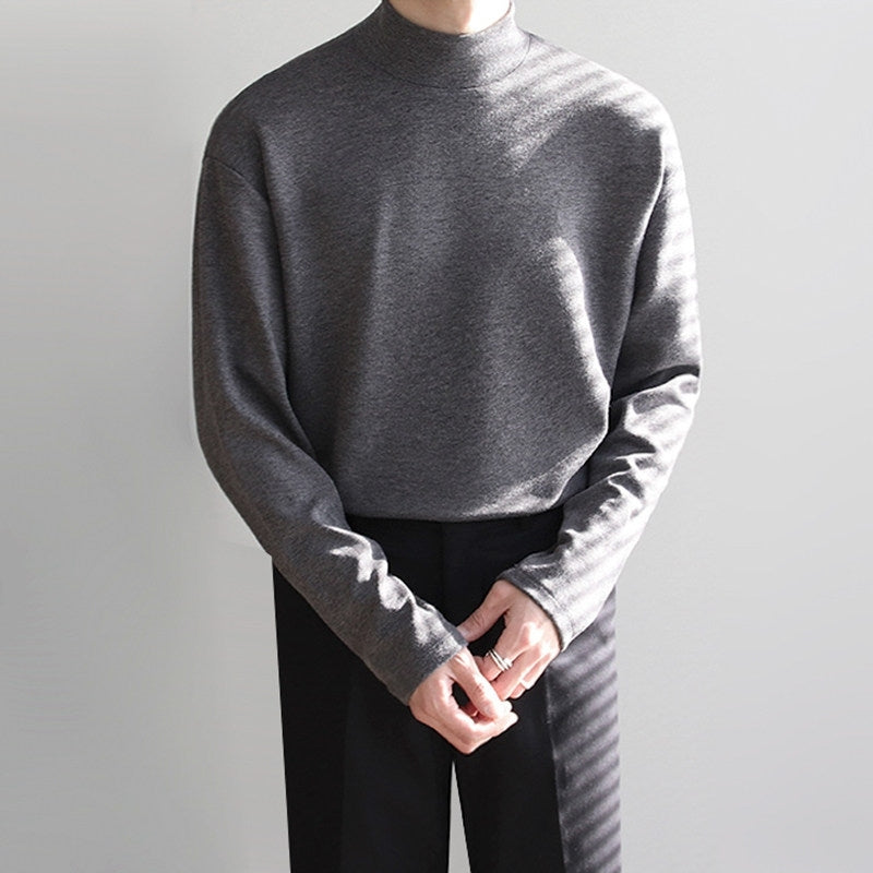 Korean Style Mock Neck Long Sleeve Base Layer Shirt