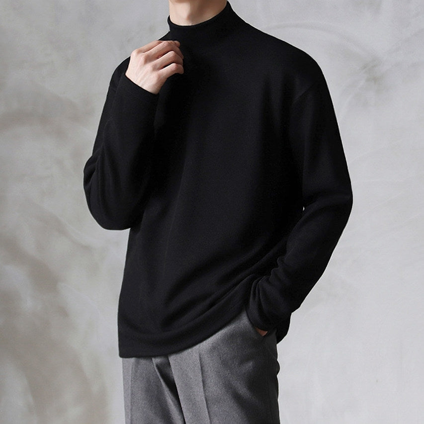 Korean Style Mock Neck Long Sleeve Base Layer Shirt