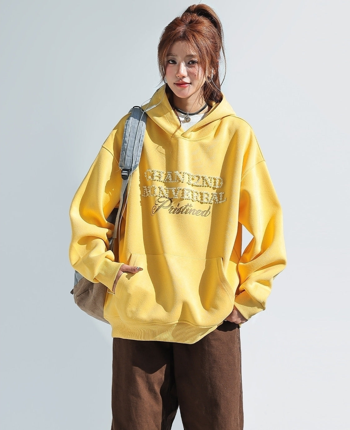 Korean Style Pearl Beaded Hooded Sweatshirt
