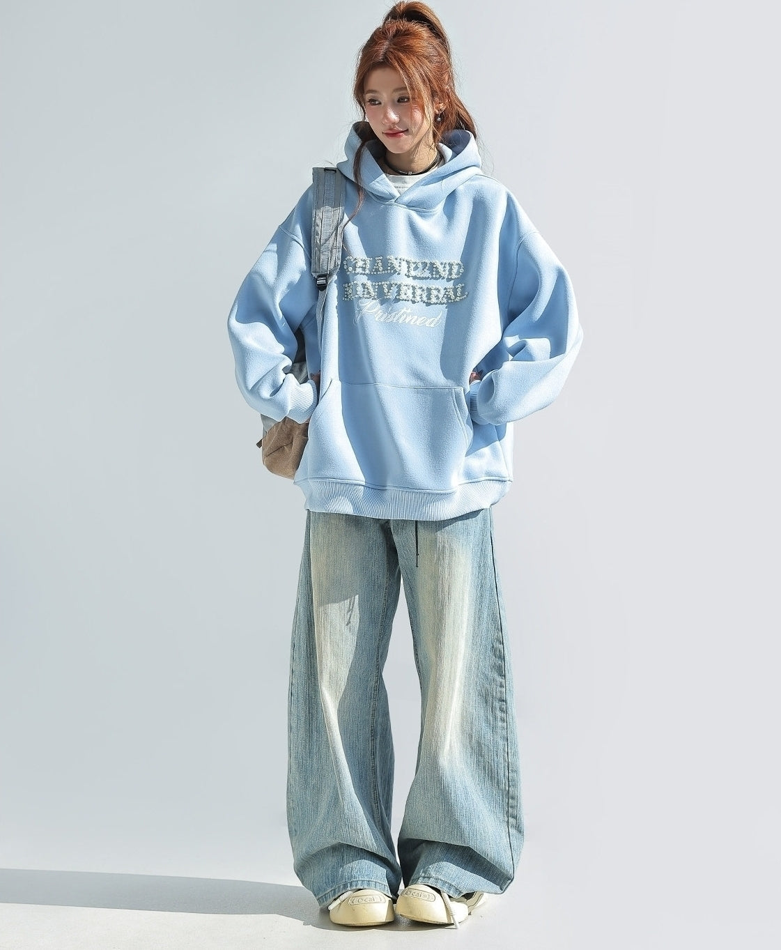 Korean Style Pearl Beaded Hooded Sweatshirt