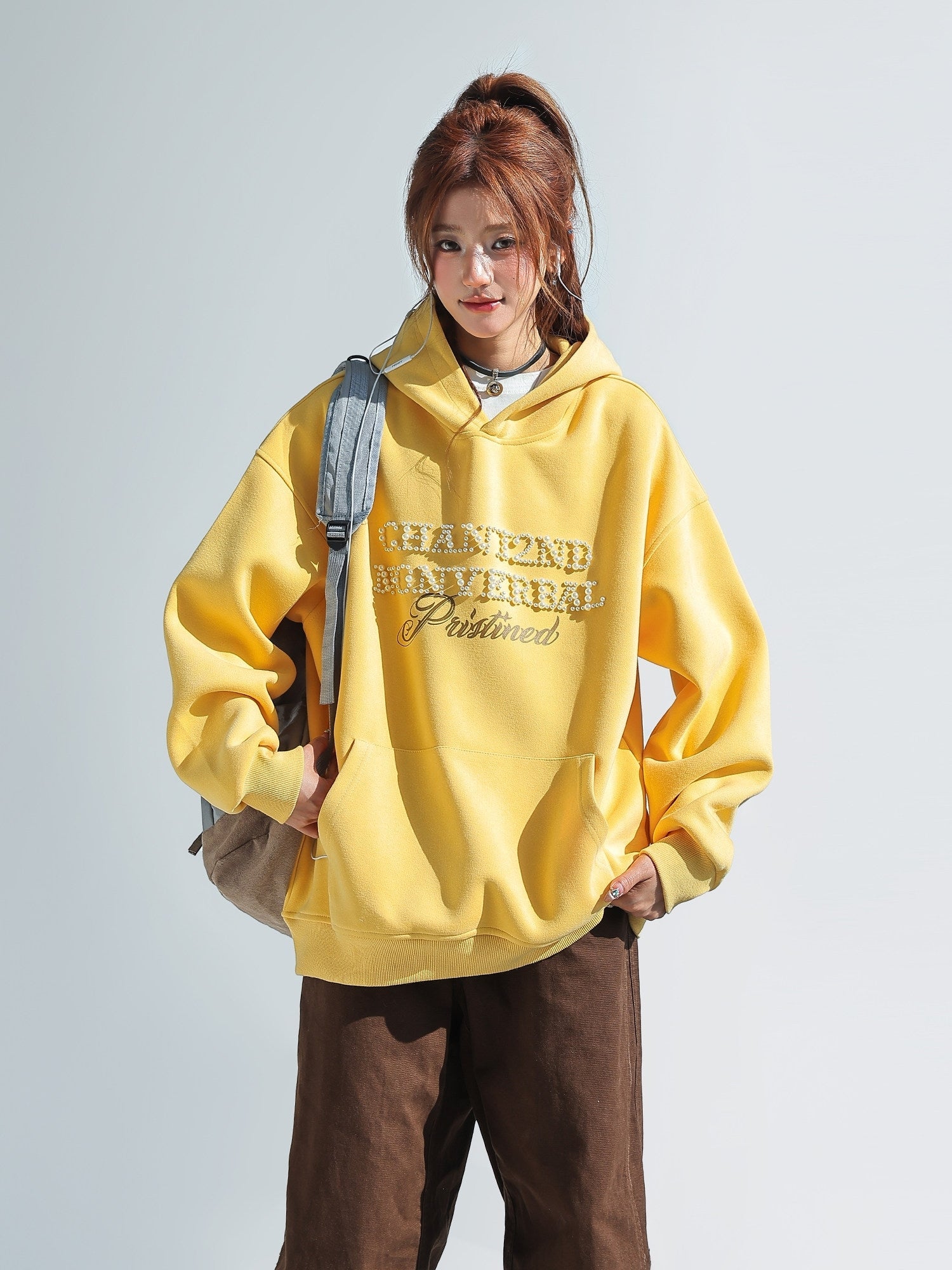 Korean Style Pearl Beaded Hooded Sweatshirt