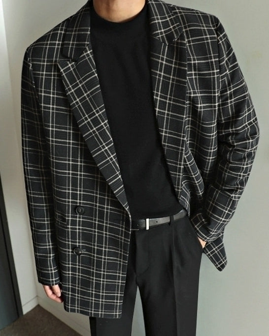 Korean Style Plaid Casual Blazer Jacket