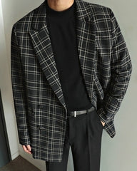 Korean Style Plaid Casual Blazer Jacket