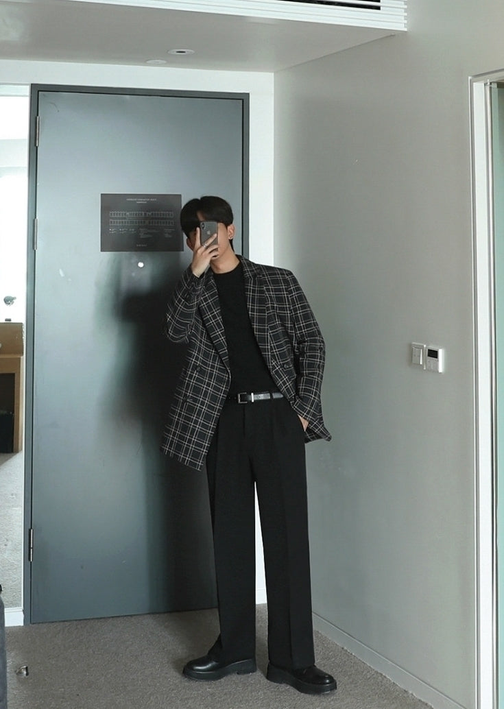Korean Style Plaid Casual Blazer Jacket