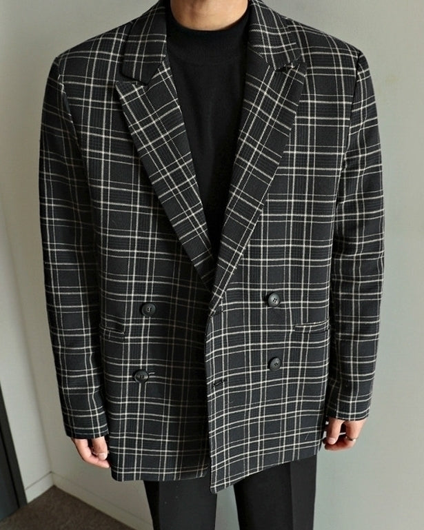 Korean Style Plaid Casual Blazer Jacket