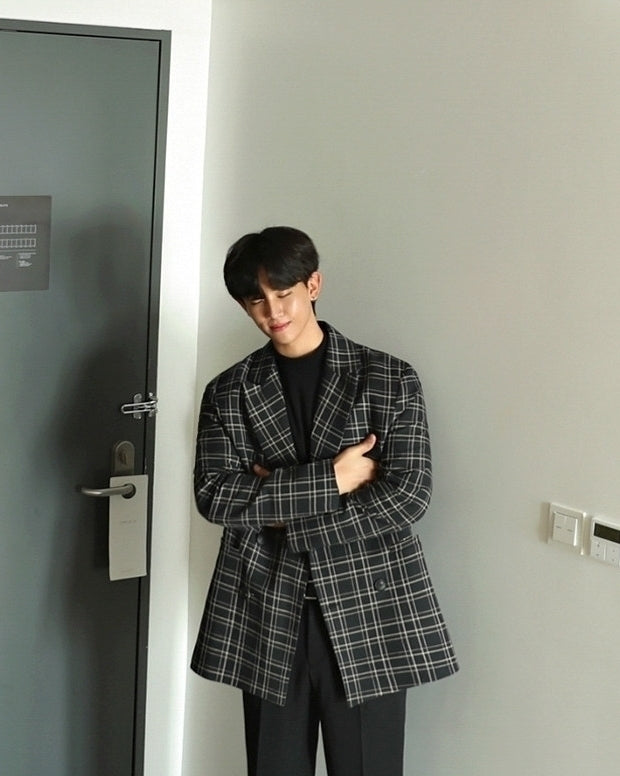 Korean Style Plaid Casual Blazer Jacket