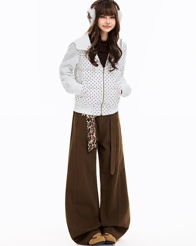 Korean Style Polka Dot Hooded Short Puffer Jacket