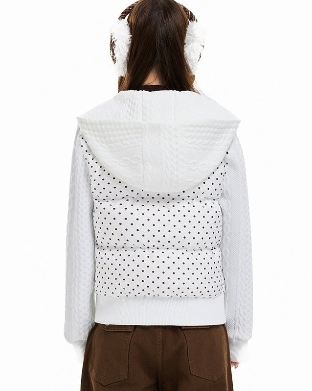 Korean Style Polka Dot Hooded Short Puffer Jacket