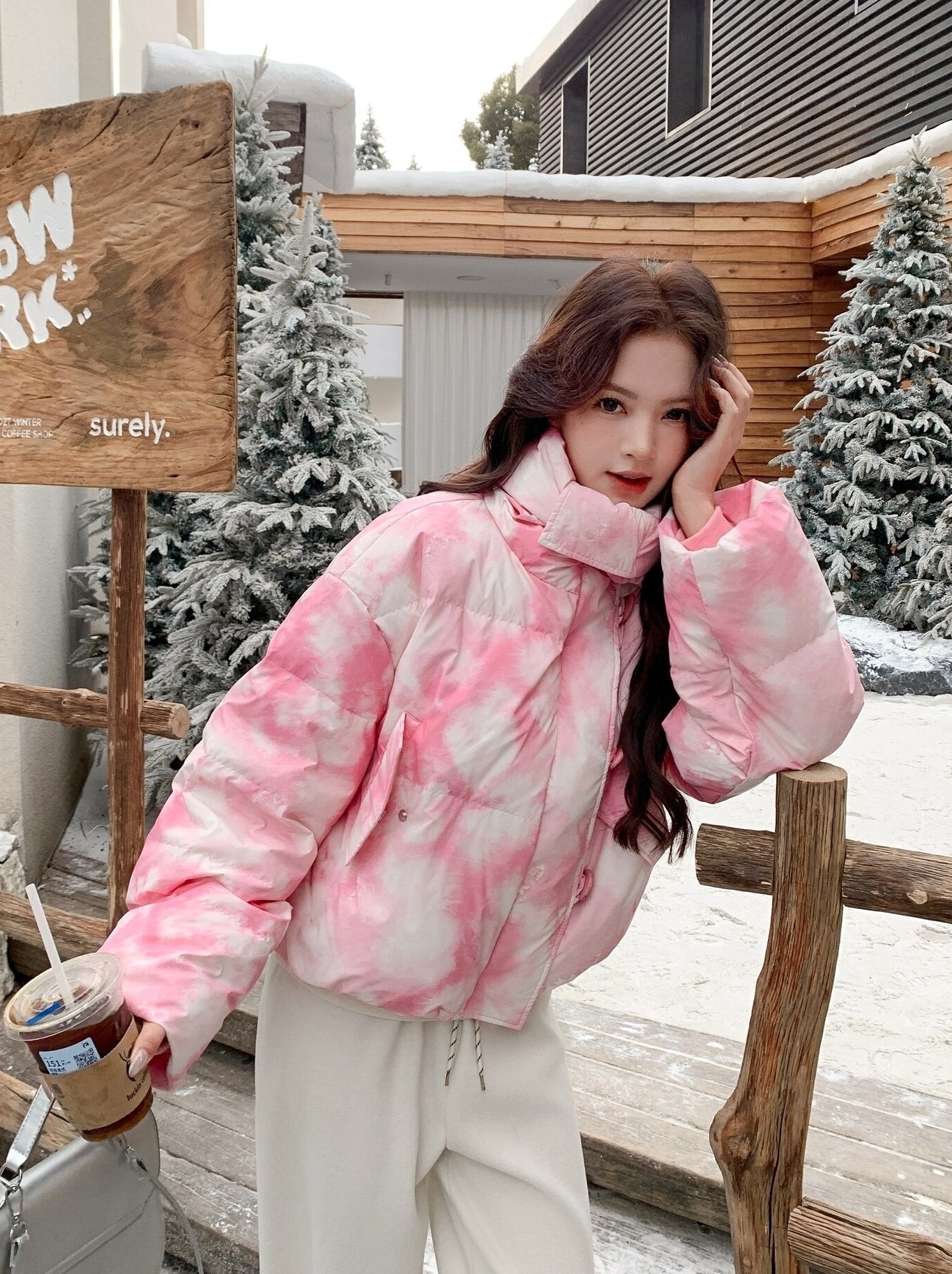 Korean Style Printed Puffer Jacket Winter Coat