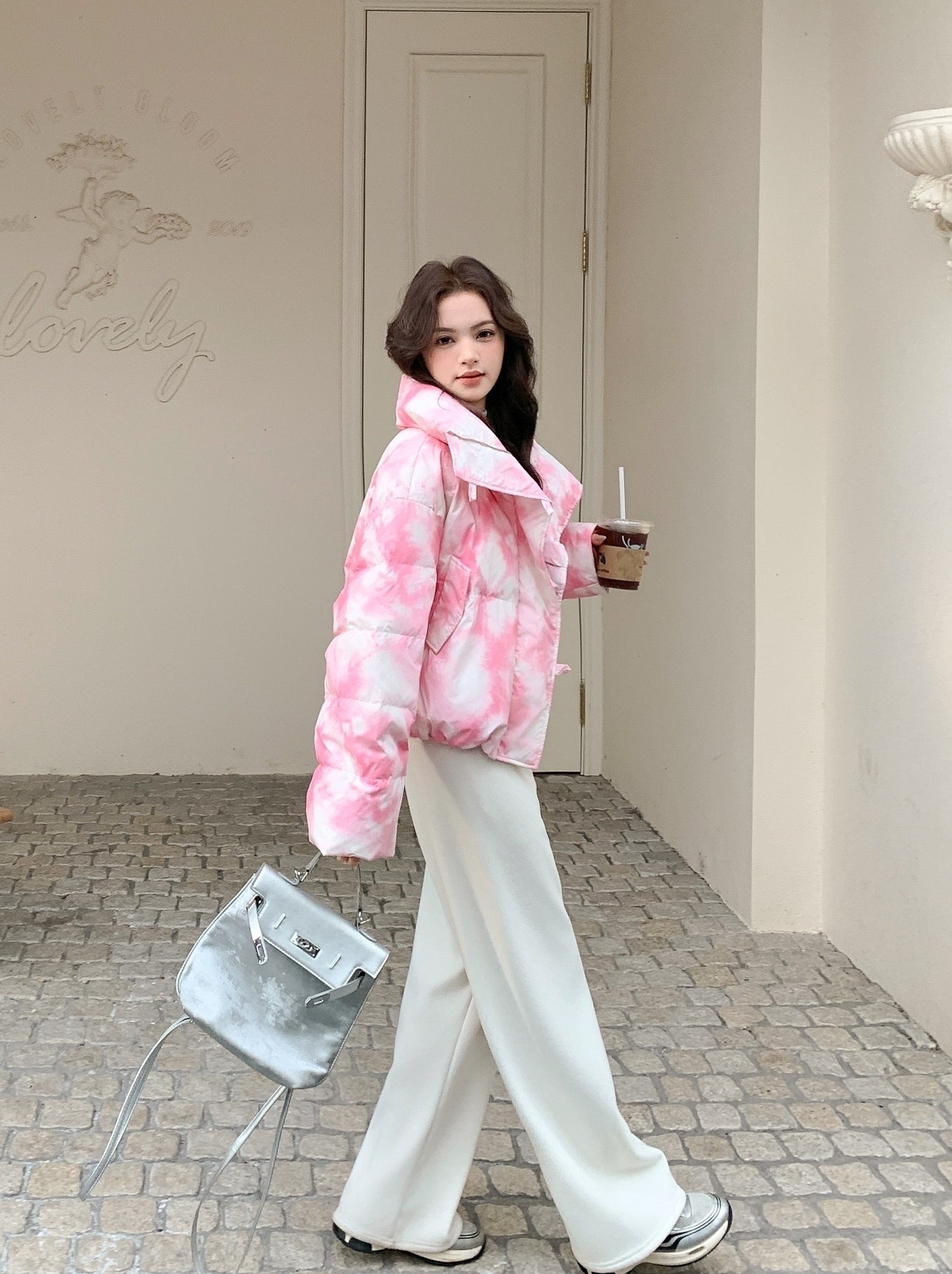 Korean Style Printed Puffer Jacket Winter Coat