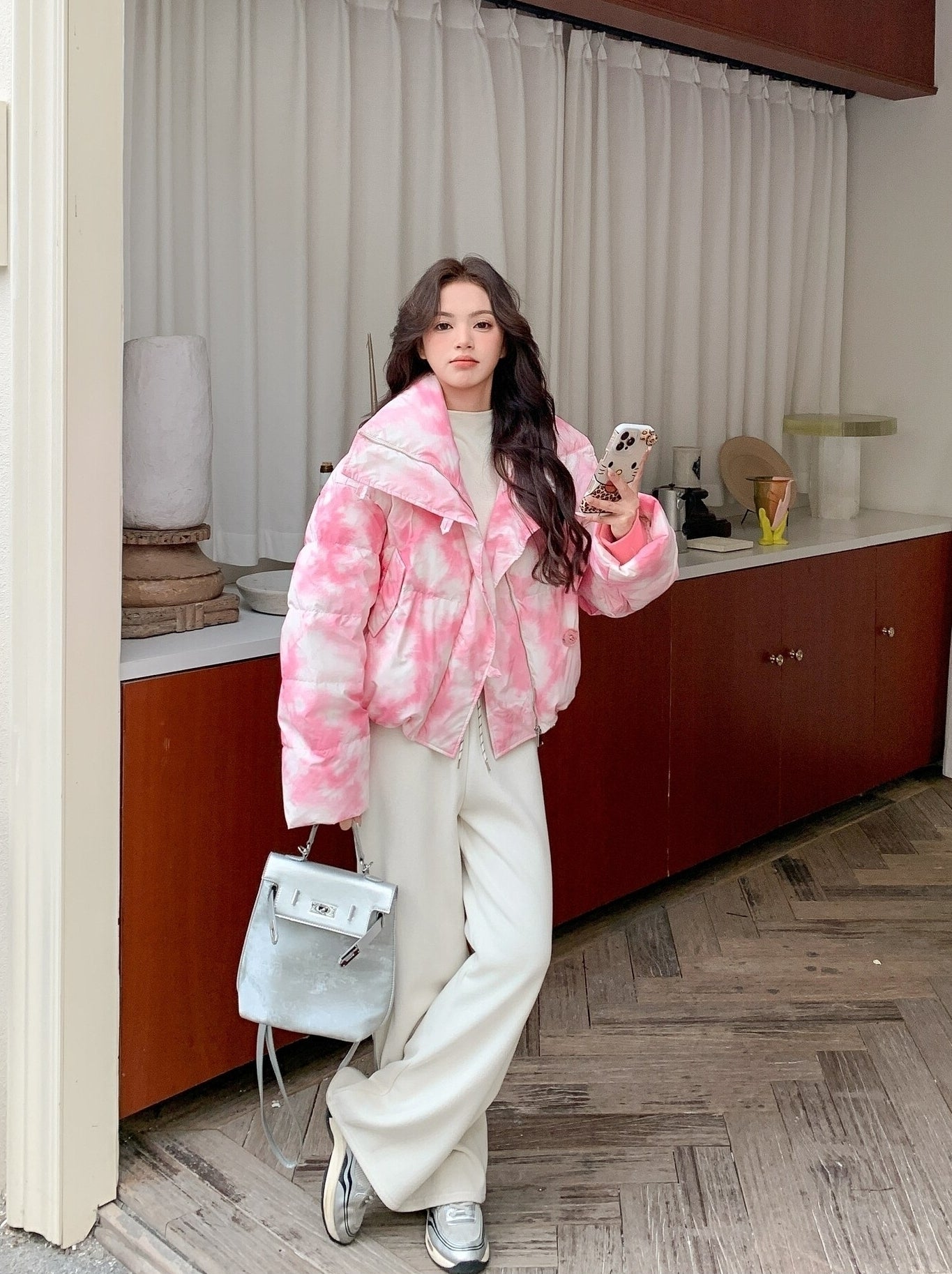 Korean Style Printed Puffer Jacket Winter Coat