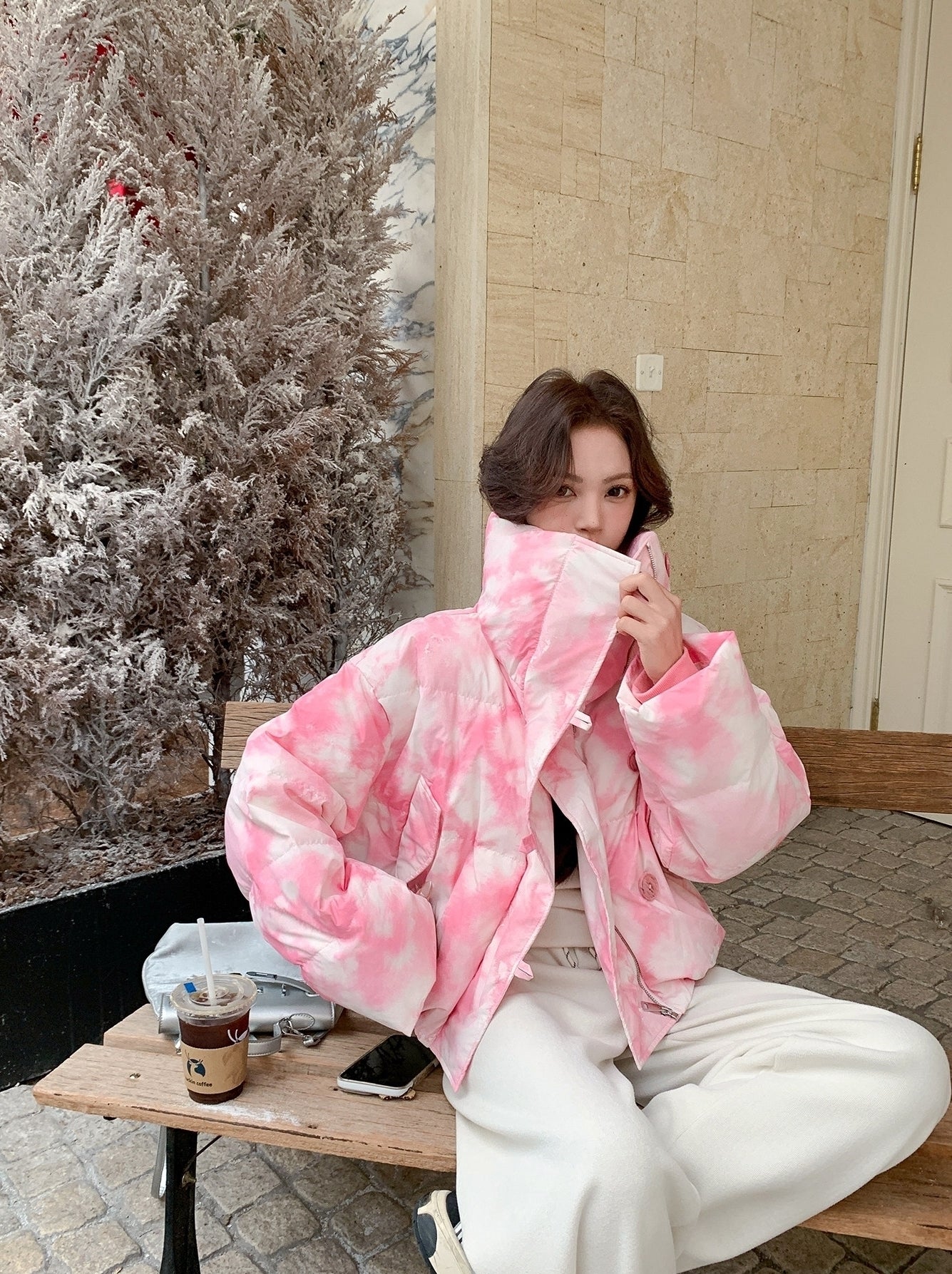 Korean Style Printed Puffer Jacket Winter Coat