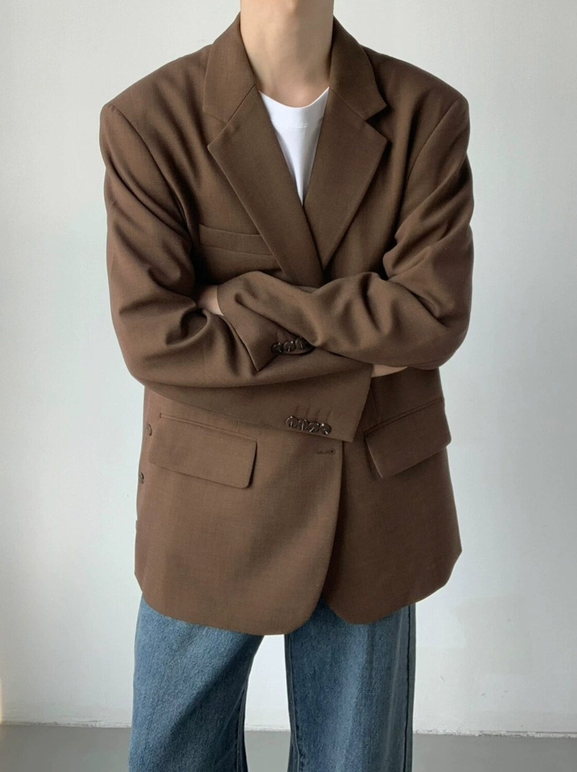 Korean Style Relaxed Draped Blazer Jacket