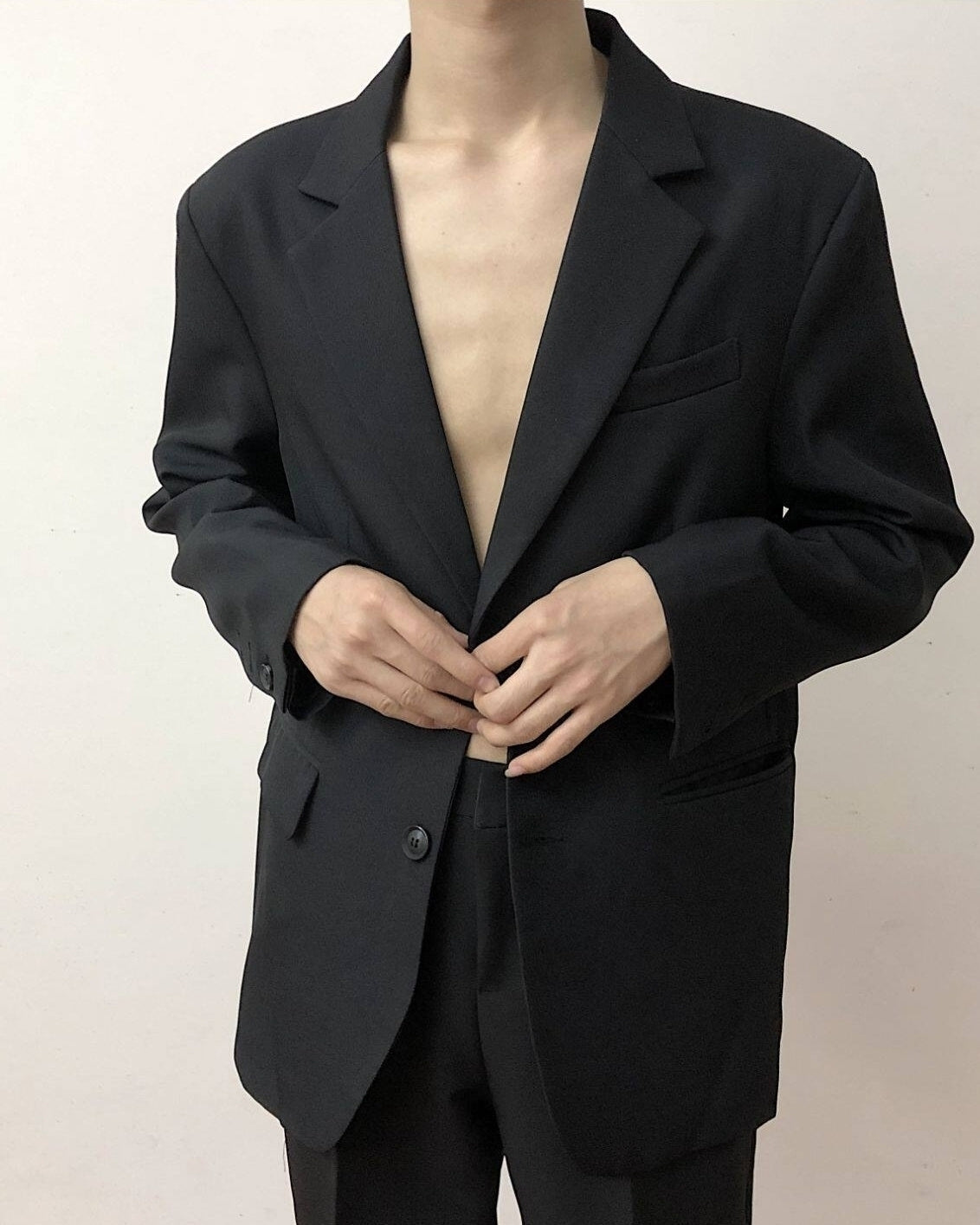 Korean Style Relaxed Fit Black Blazer Jacket
