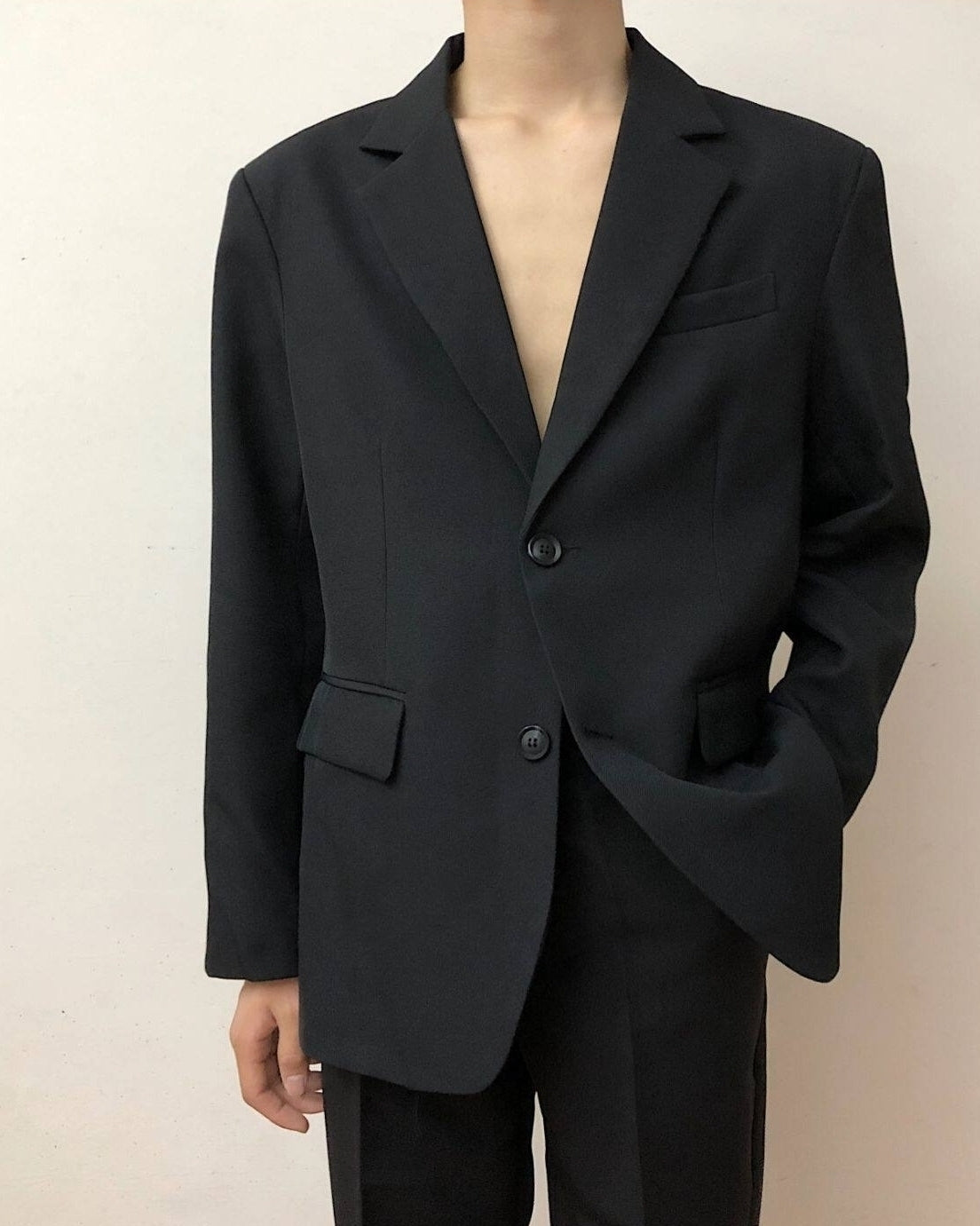 Korean Style Relaxed Fit Black Blazer Jacket
