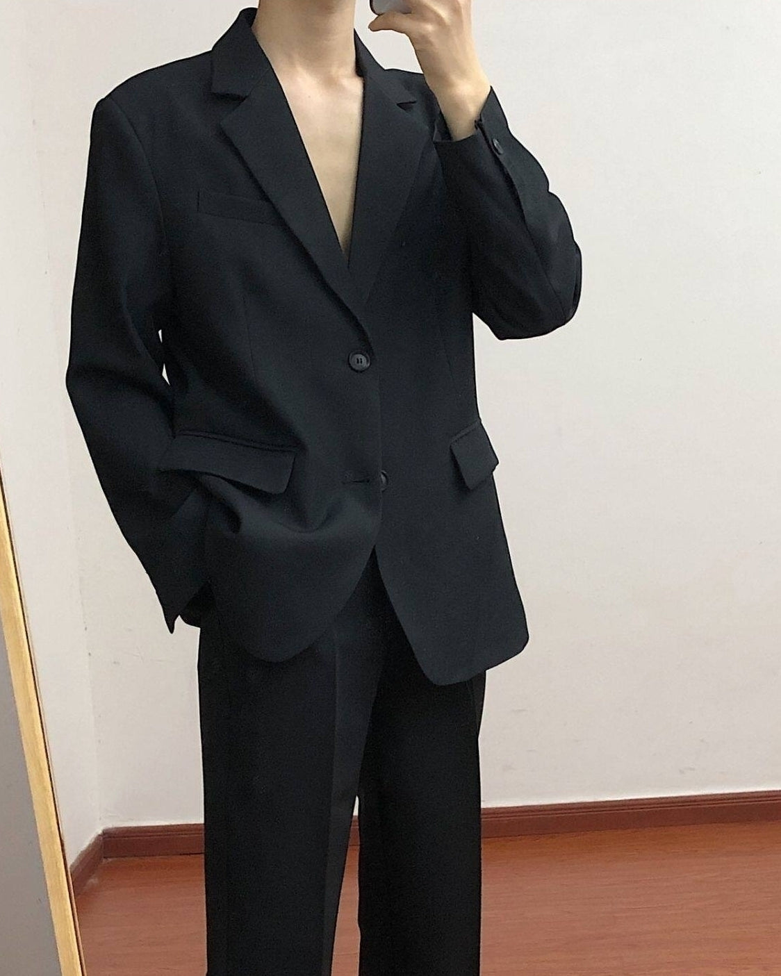 Korean Style Relaxed Fit Black Blazer Jacket