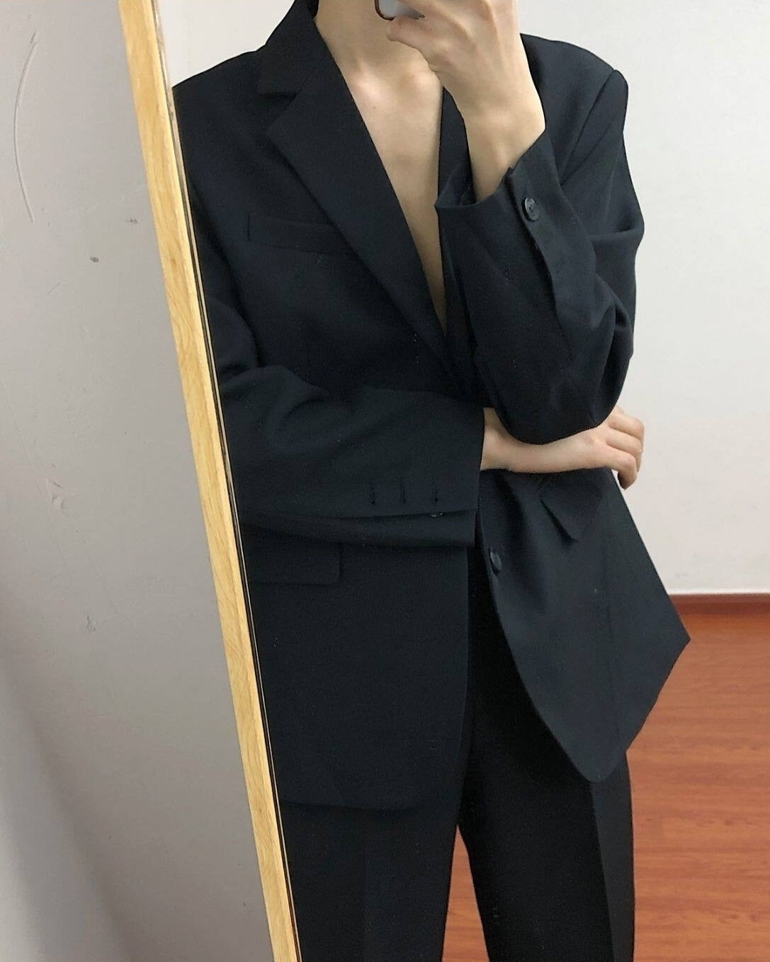 Korean Style Relaxed Fit Black Blazer Jacket