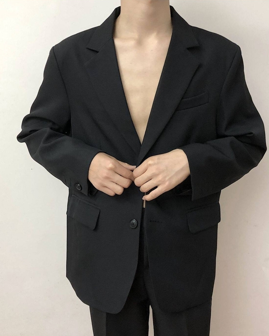 Korean Style Relaxed Fit Black Blazer Jacket