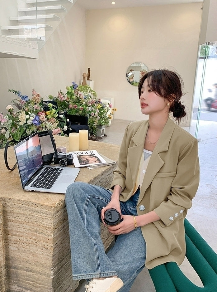 Korean Style Relaxed Minimalist Blazer Jacket