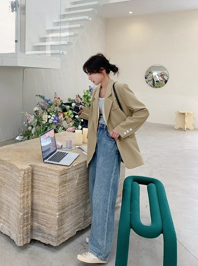 Korean Style Relaxed Minimalist Blazer Jacket