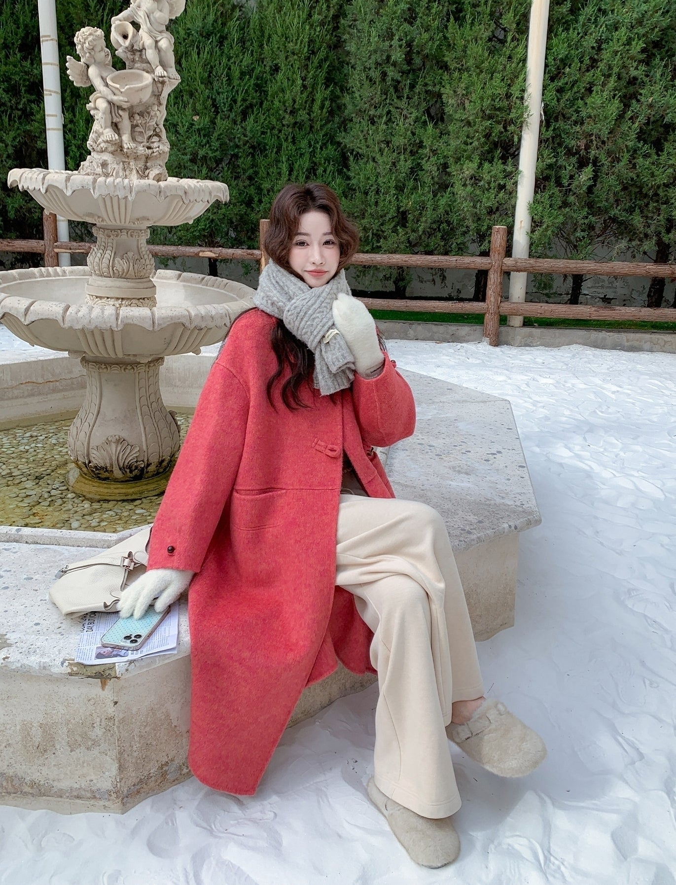 Korean Style Rose Pink Slim Fit Double Sided Overcoat