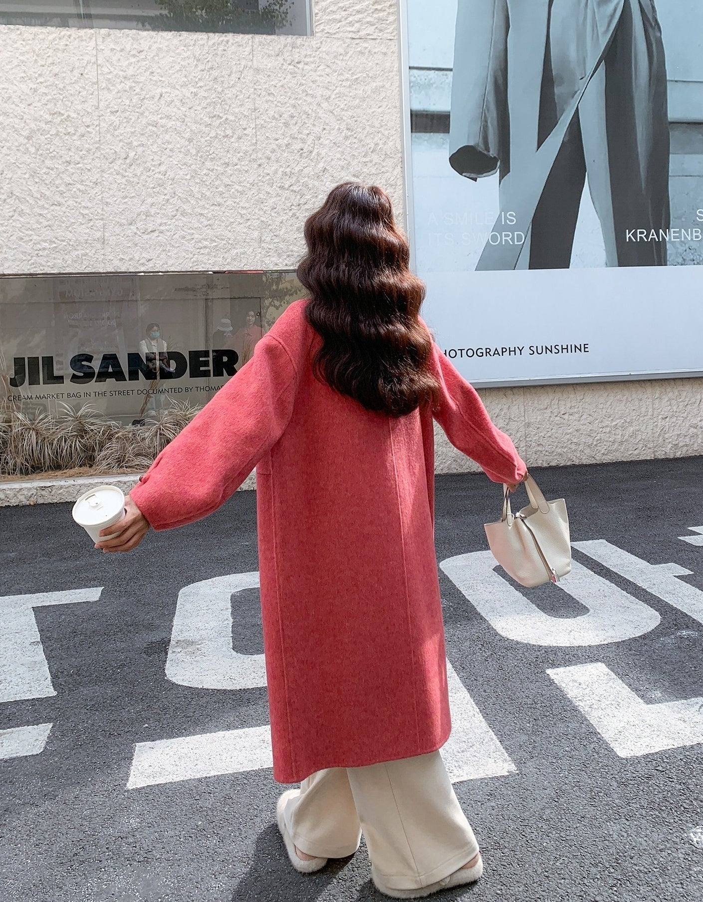 Korean Style Rose Pink Slim Fit Double Sided Overcoat