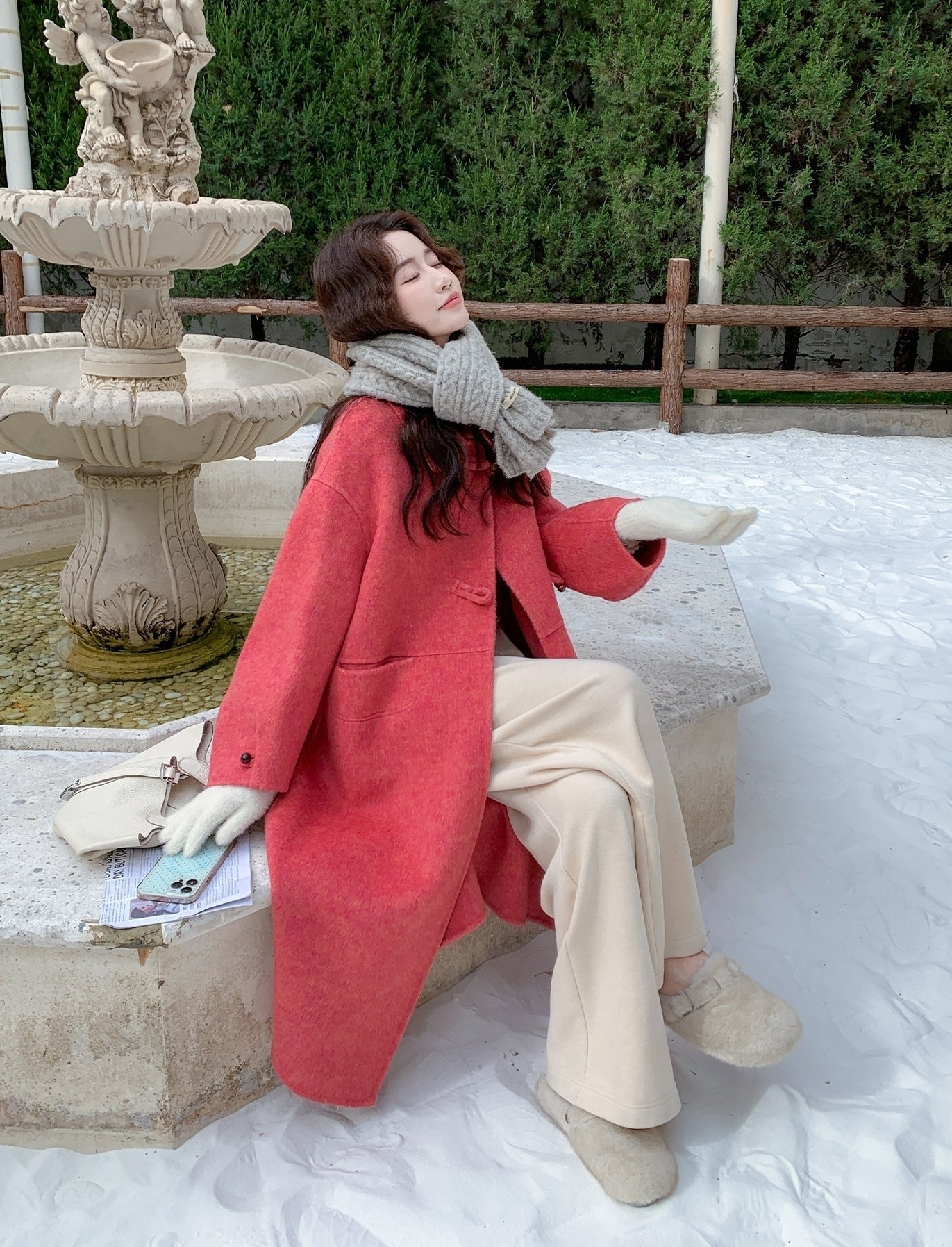 Korean Style Rose Pink Slim Fit Double Sided Overcoat