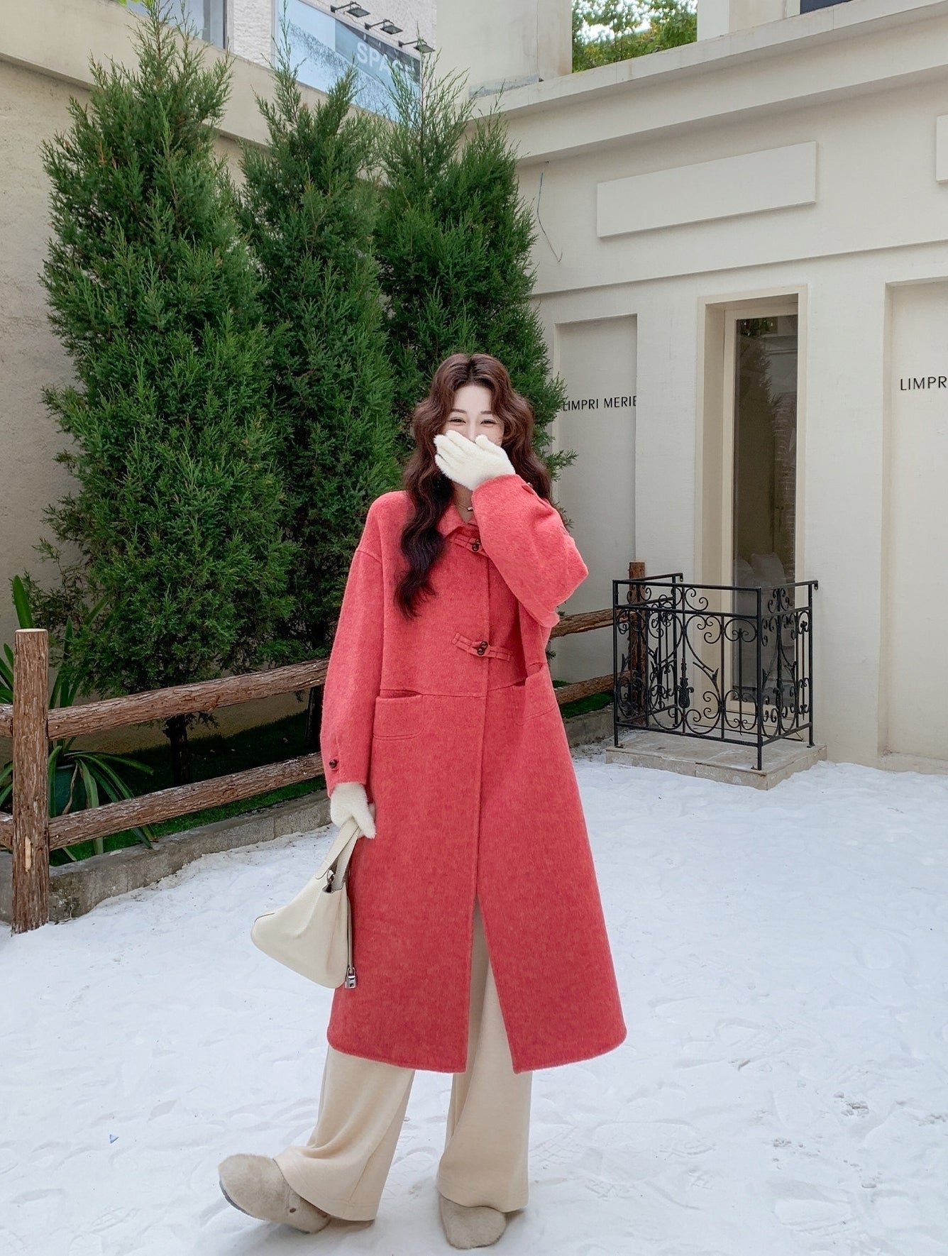Korean Style Rose Pink Slim Fit Double Sided Overcoat