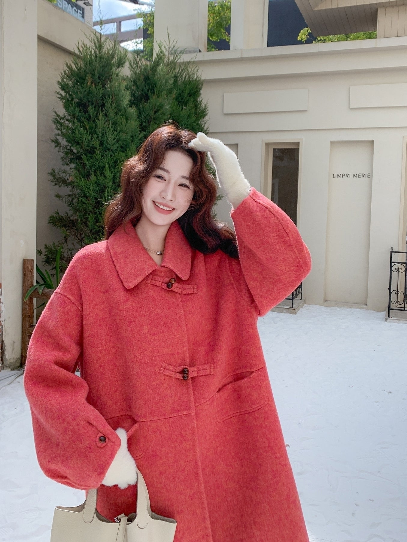 Korean Style Rose Pink Slim Fit Double Sided Overcoat