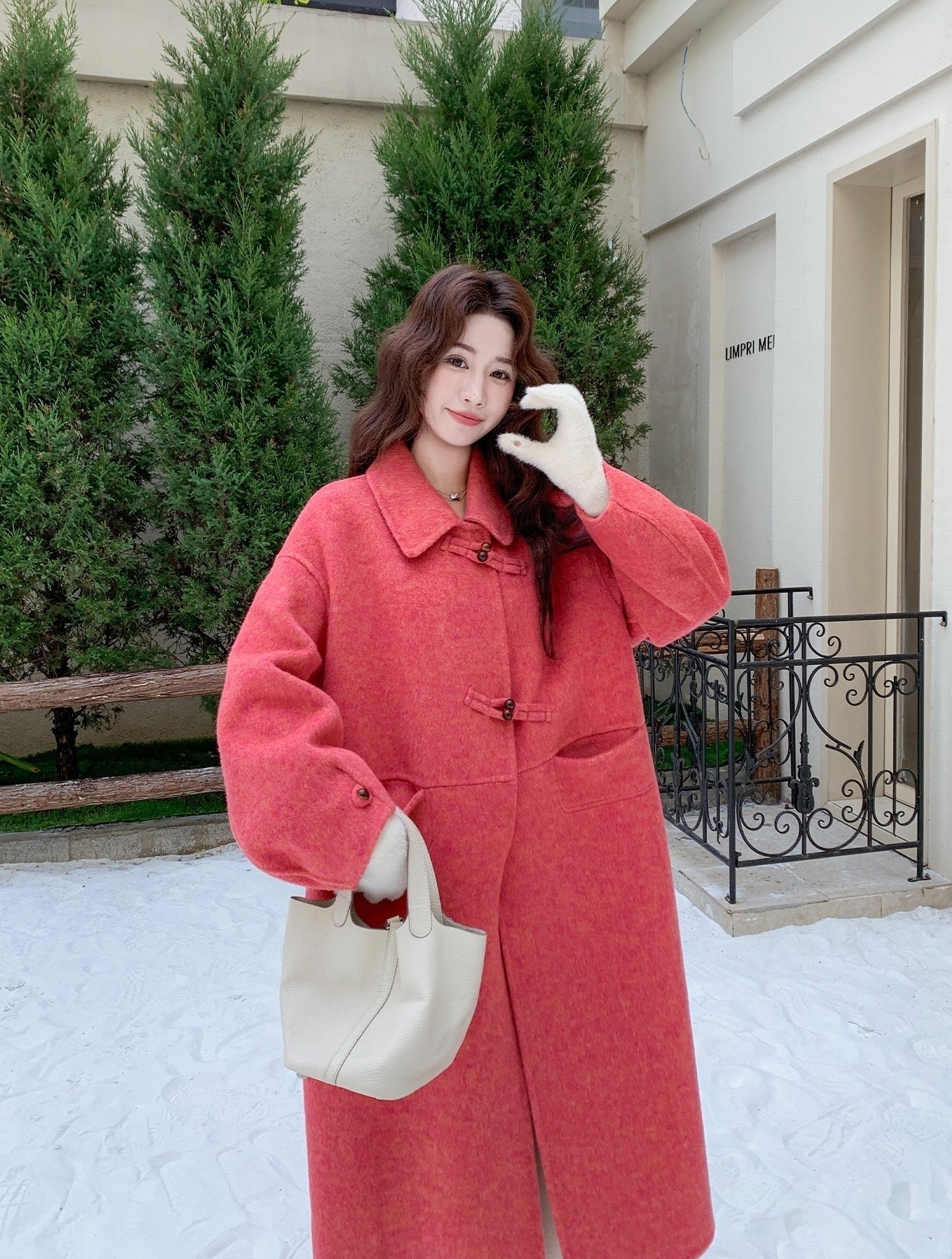 Korean Style Rose Pink Slim Fit Double Sided Overcoat