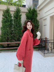 Korean Style Rose Pink Slim Fit Double Sided Overcoat