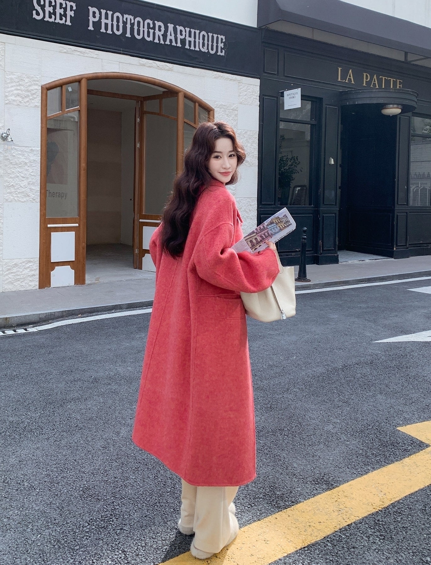 Korean Style Rose Pink Slim Fit Double Sided Overcoat