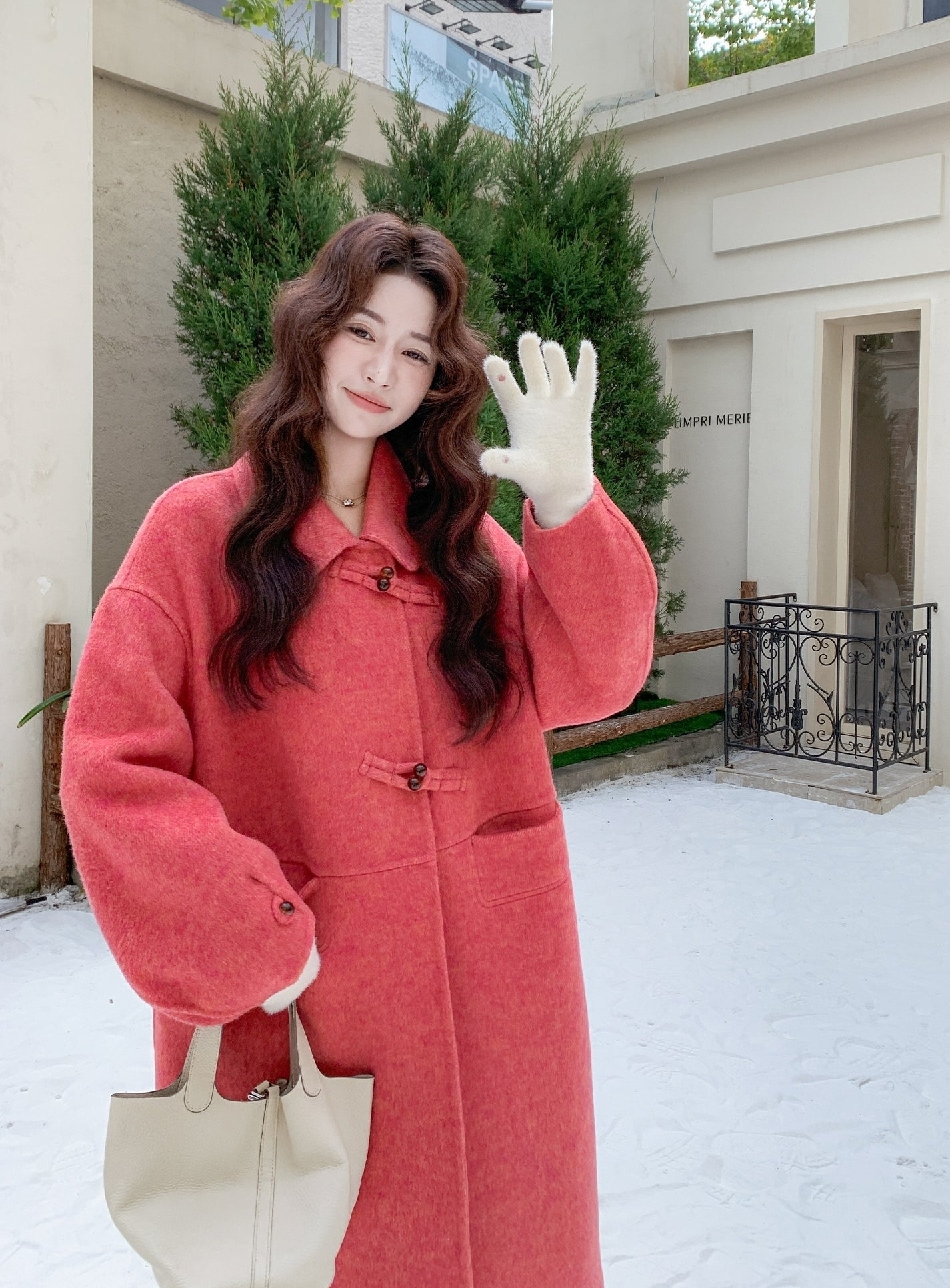 Korean Style Rose Pink Slim Fit Double Sided Overcoat