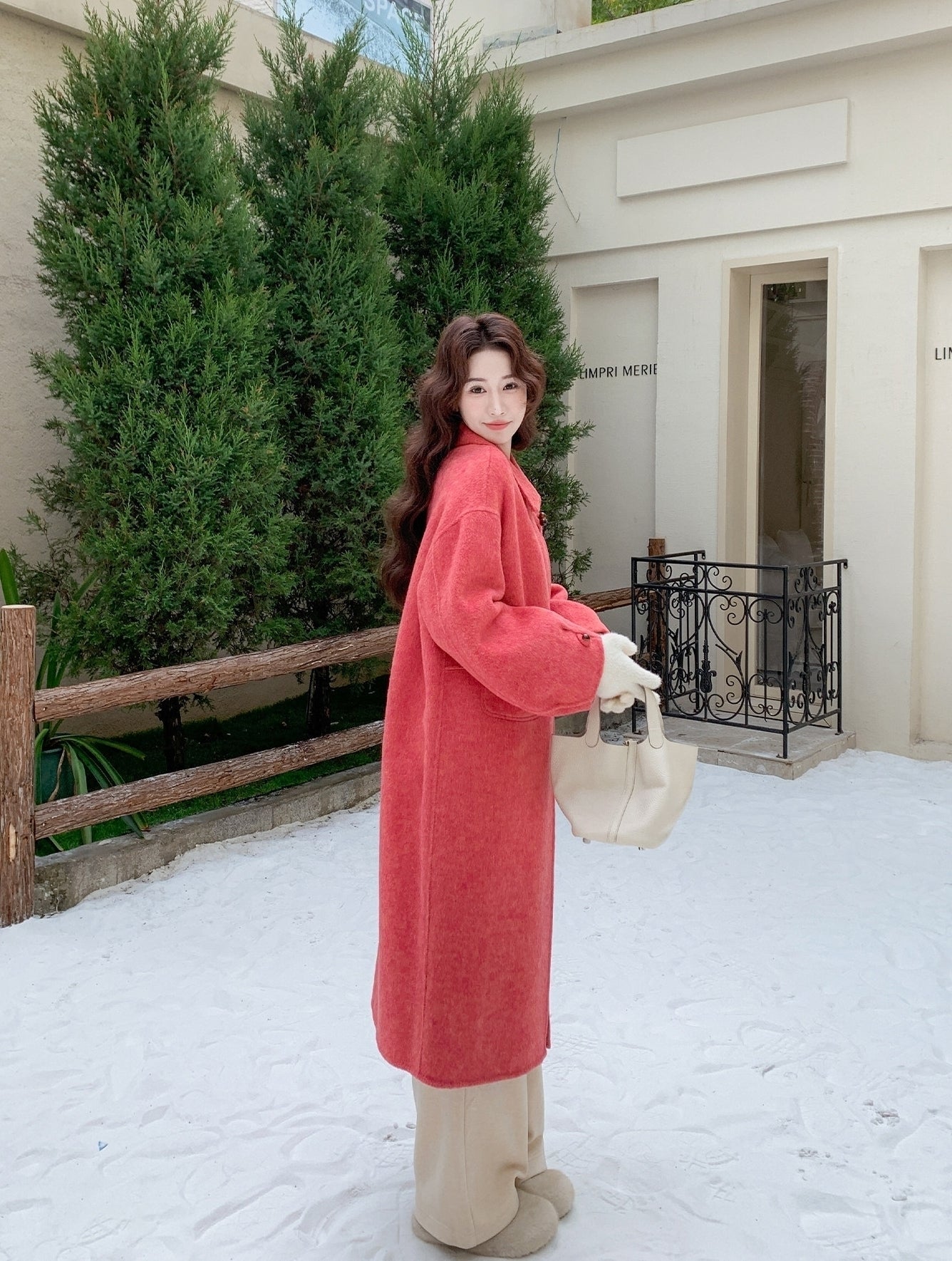 Korean Style Rose Pink Slim Fit Double Sided Overcoat