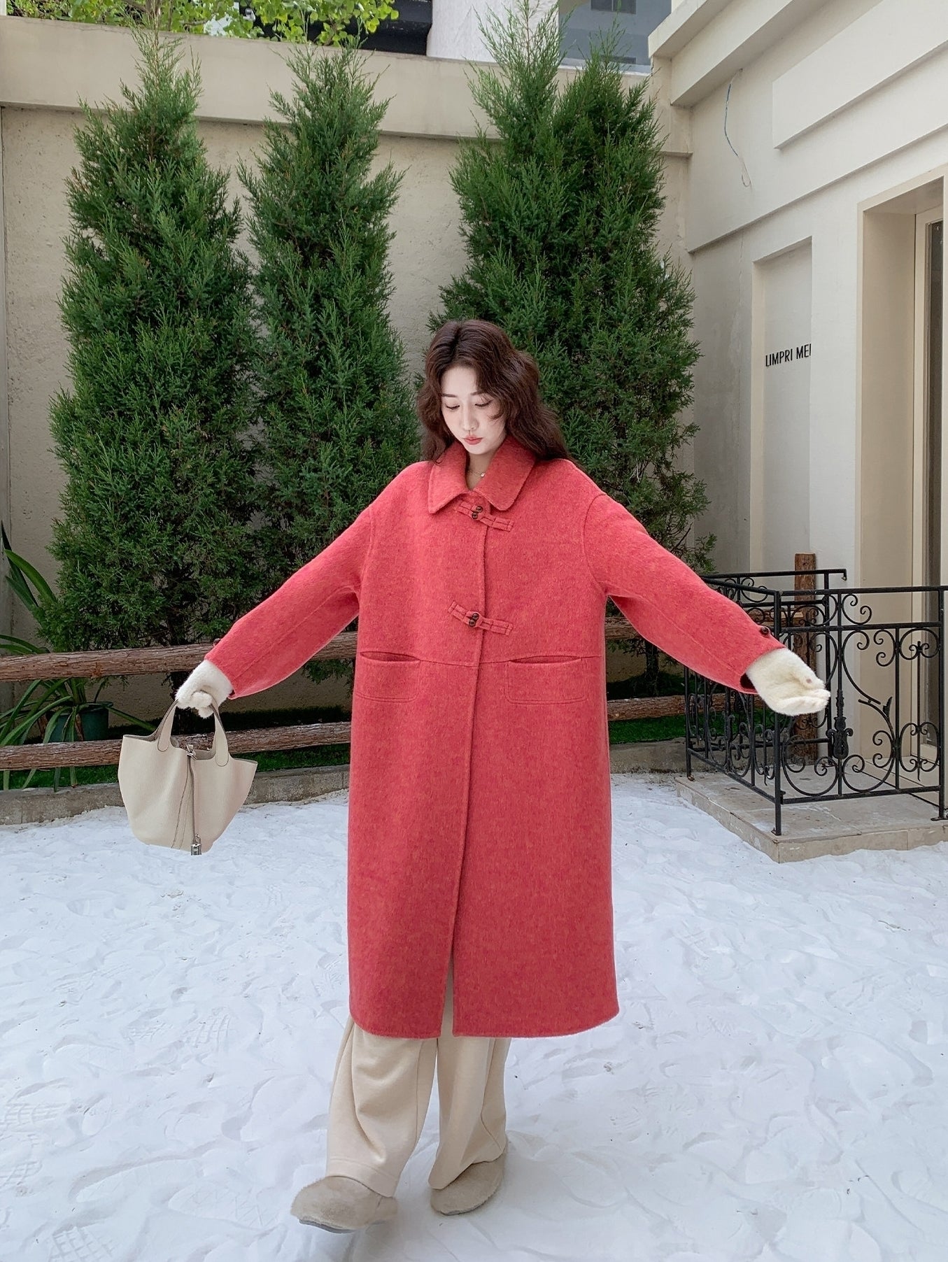 Korean Style Rose Pink Slim Fit Double Sided Overcoat