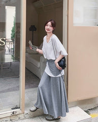 Korean Style Striped Cardigan Set With Skirt