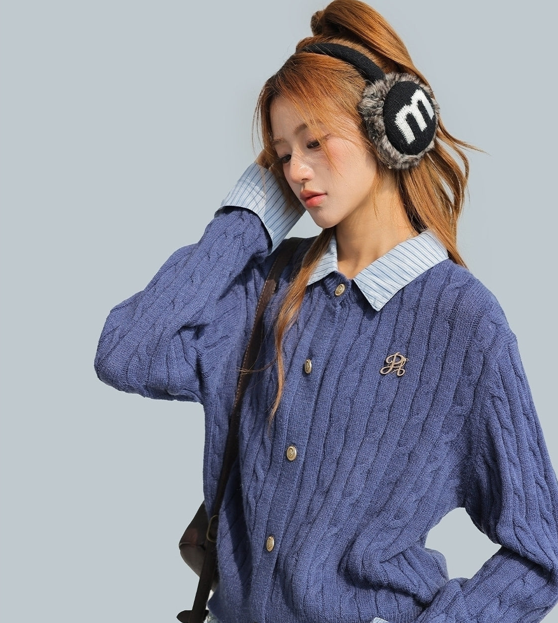 Korean Style Striped Layered Cable Knit Cardigan