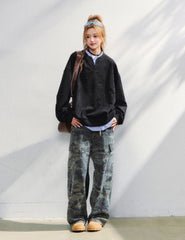 Korean Style Striped Layered Loose Sweatshirt