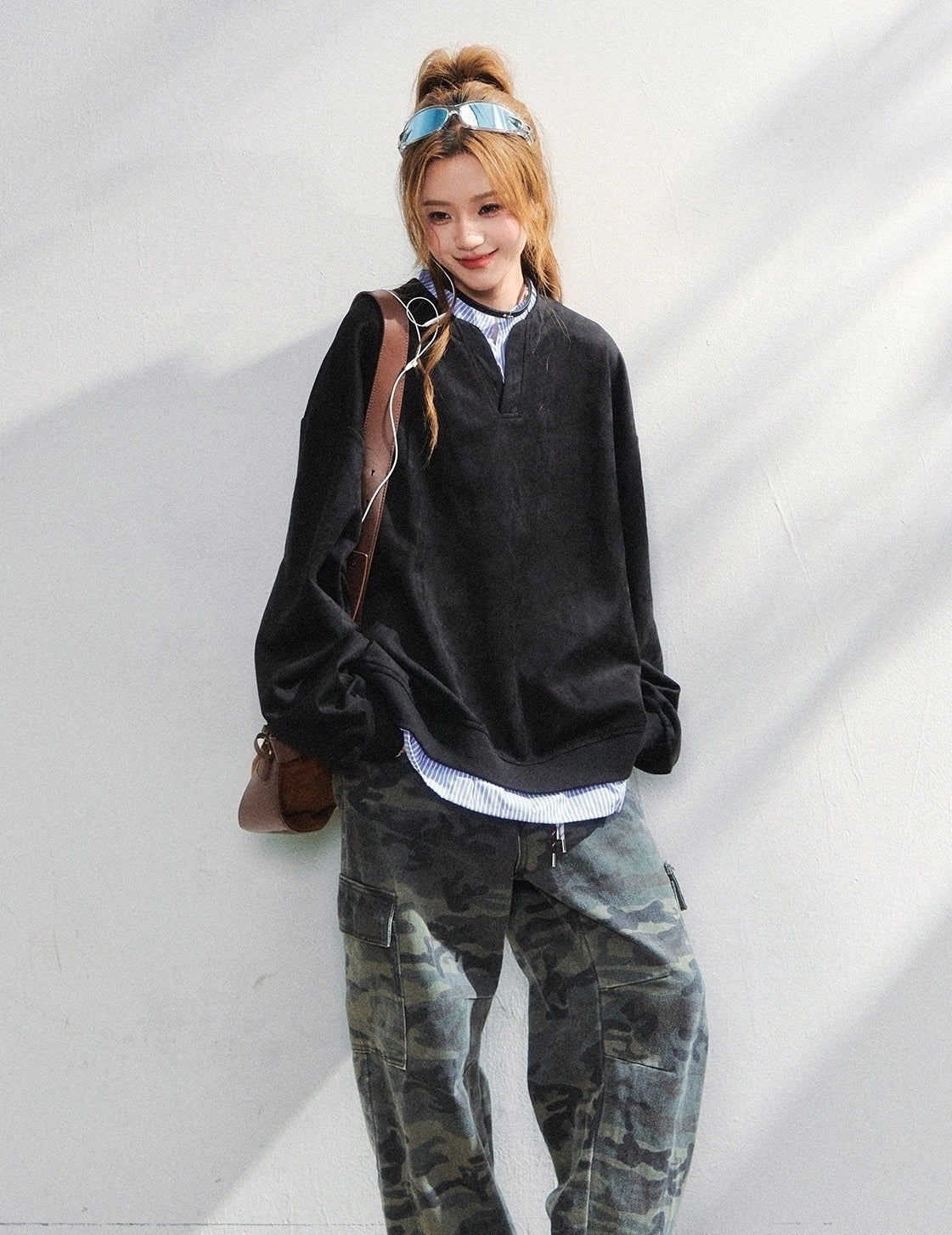 Korean Style Striped Layered Loose Sweatshirt
