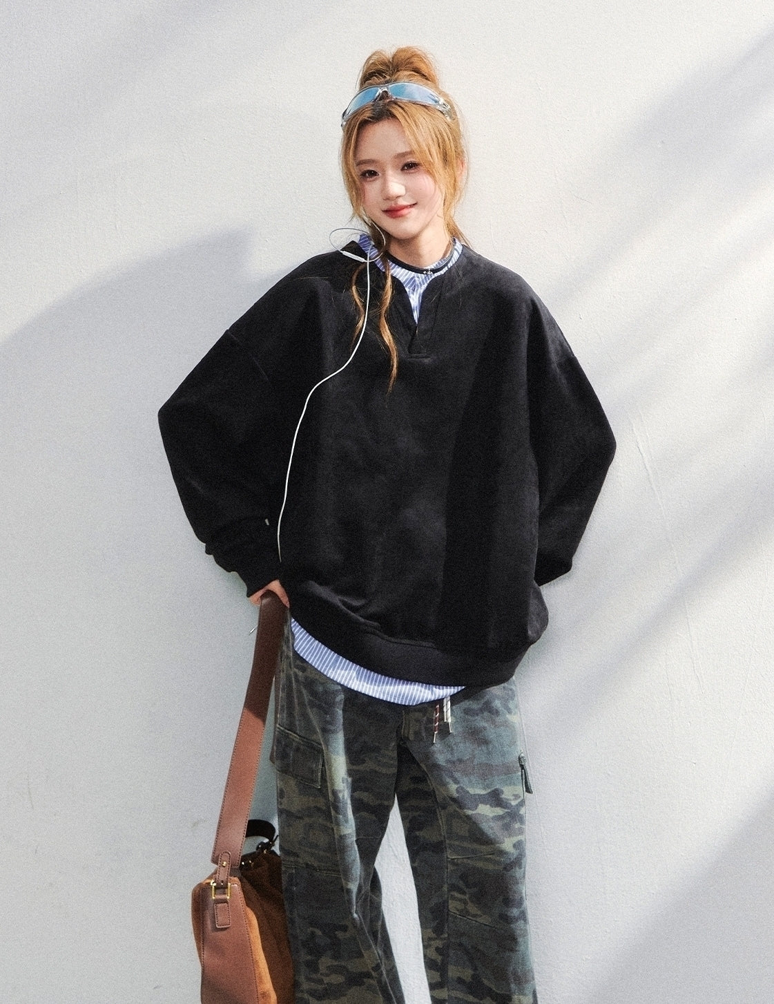 Korean Style Striped Layered Loose Sweatshirt