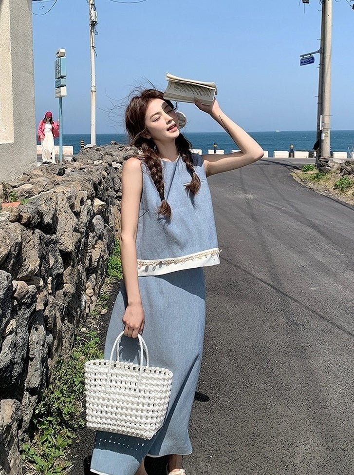 Korean Style Vest And Skirt Set Summer Collection