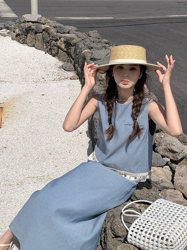 Korean Style Vest And Skirt Set Summer Collection