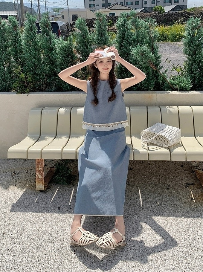 Korean Style Vest And Skirt Set Summer Collection