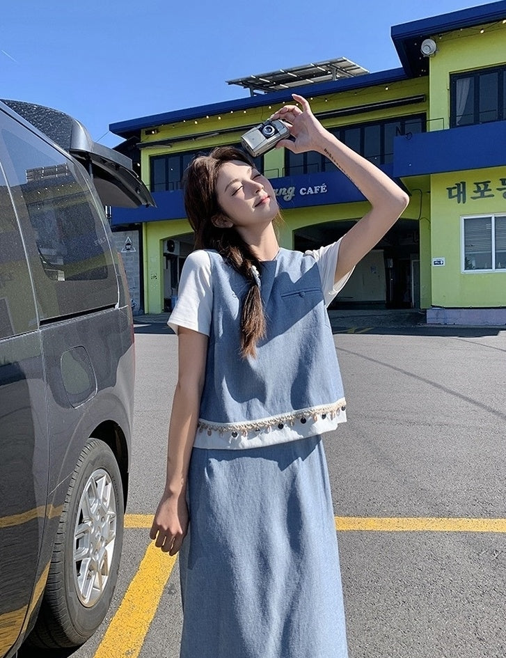 Korean Style Vest And Skirt Set Summer Collection