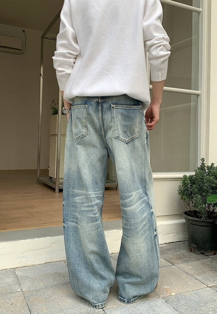 Korean Style Washed Straight Leg Denim Pants