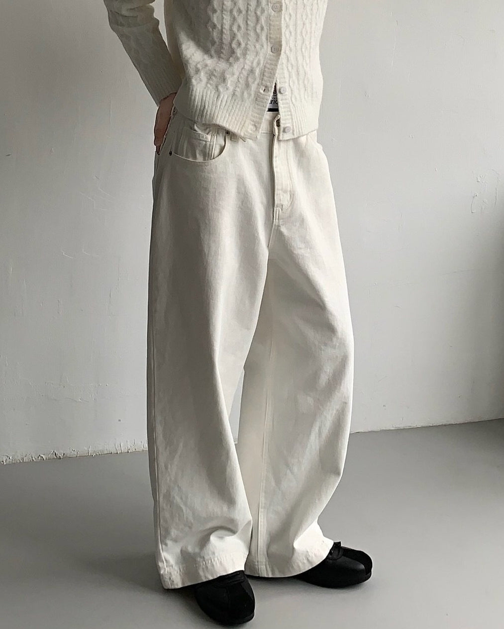 Korean Style-Washed Wide Leg Straight Jeans