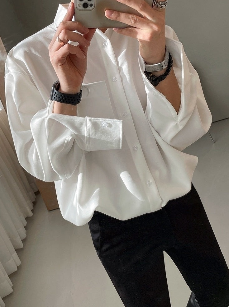 Korean Style White Wrinklefree Casual Shirt