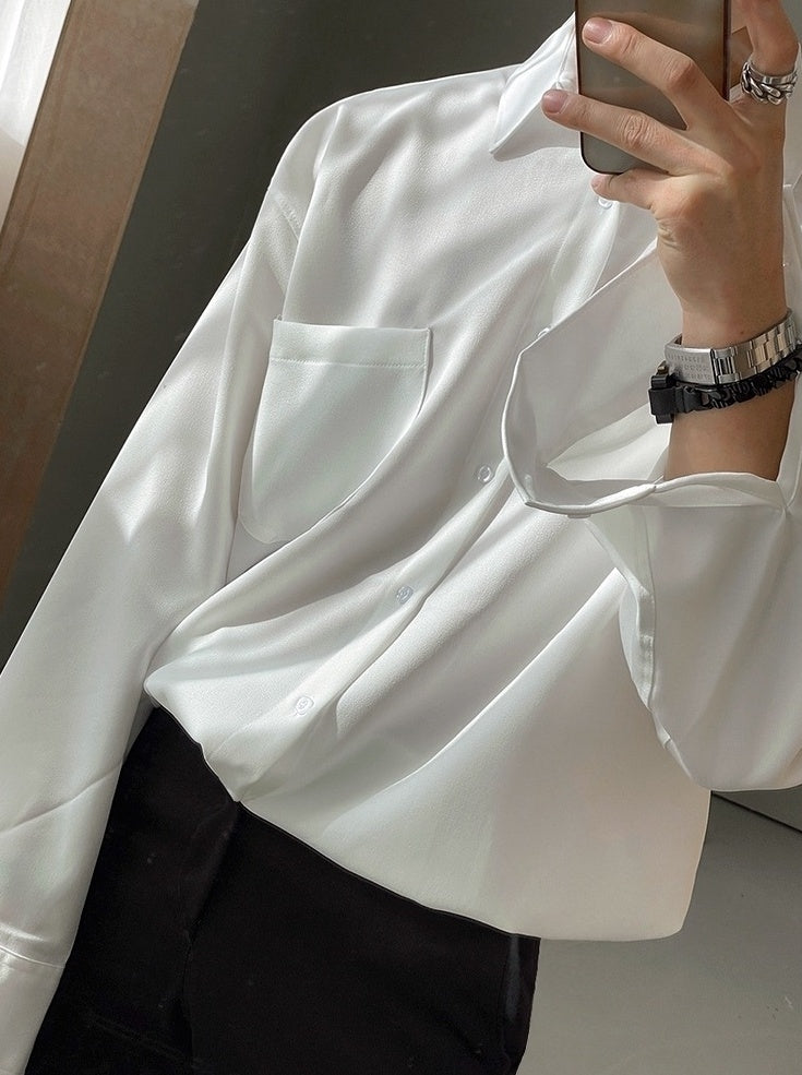 Korean Style White Wrinklefree Casual Shirt