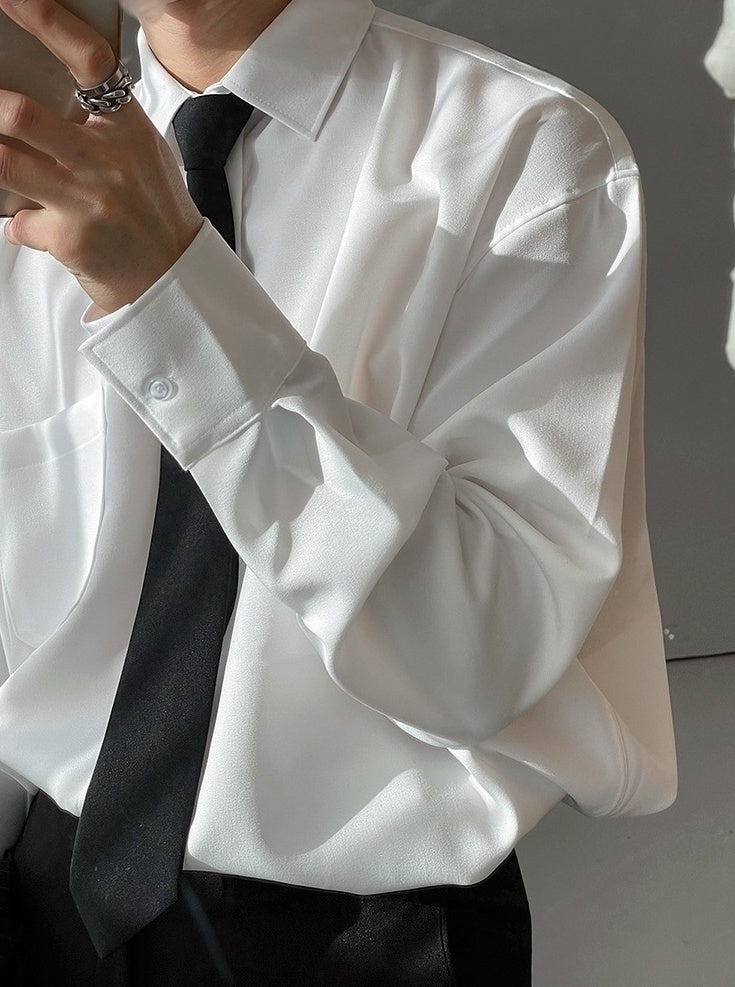 Korean Style White Wrinklefree Casual Shirt