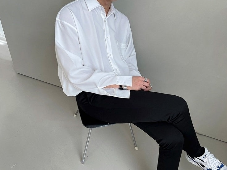 Korean Style White Wrinklefree Casual Shirt